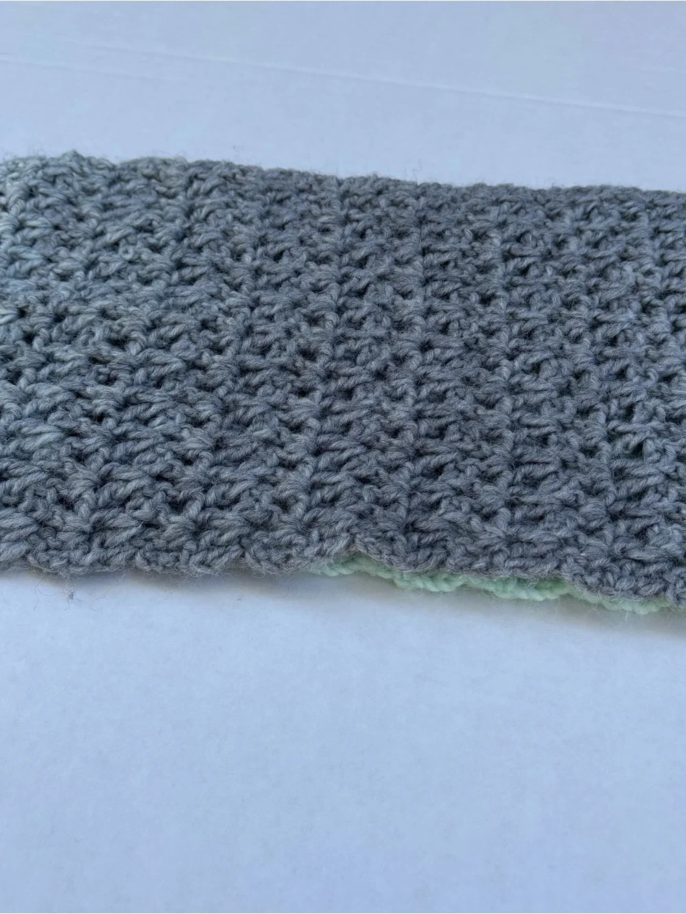 Handknit Handmade Infinity Scarf Gray and Aqua Green Ombré Beautiful!